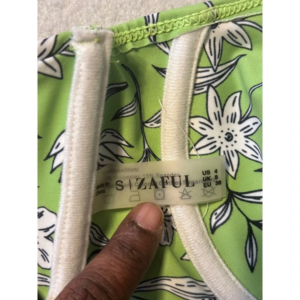 Zaful Lime Green Floral Underwire Bikini Set High Cut Cheeky Thong Size S US 4‎